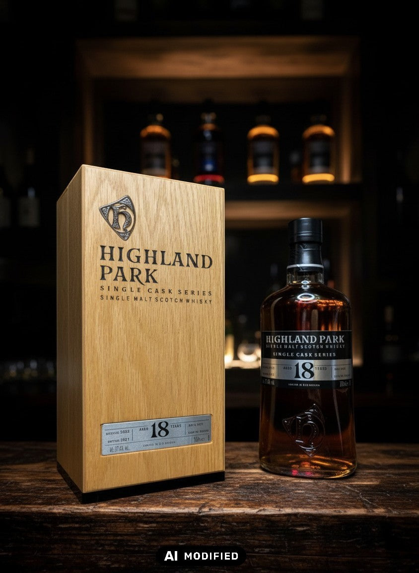 Highland Park 18 Jahre alter Single Malt Scotch Whisky, 0,7L, abgefüllt 2021 aus Fass Nr. 90001, limitiert auf 515 Flaschen.