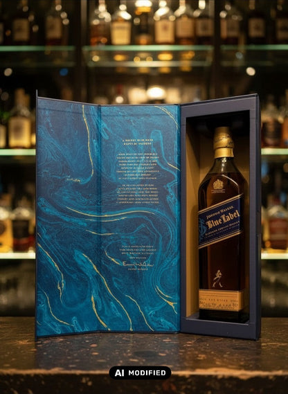 Johnnie Walker Blue Label Blended Scotch Whisky 0.7L in Geschenkbox mit blauem Marmormuster
