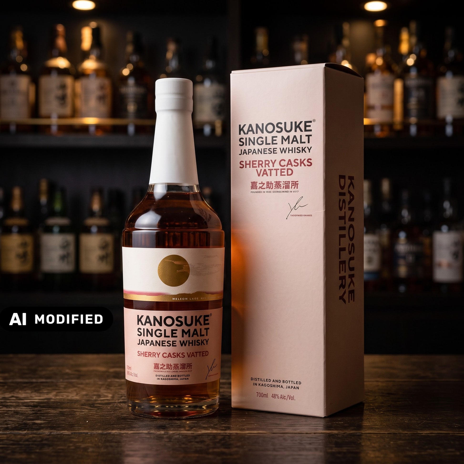 Whiskyquartier Kanosuke Sherry Casks Vatted Japanese Single Malt Whisky Flasche mit beiger Geschenkverpackung