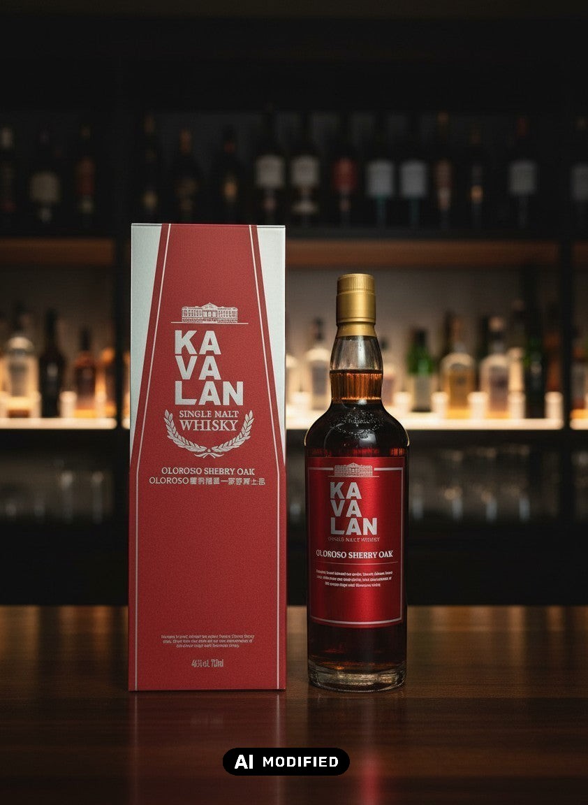 Kavalan Sherry Oak Single Malt Whisky 0.7L Flasche und Karton, bernsteinfarben, mit Sherry- und Eichennoten