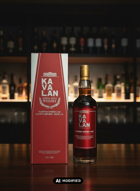 Kavalan Sherry Oak Single Malt Whisky 0.7L Flasche und Karton, bernsteinfarben, mit Sherry- und Eichennoten