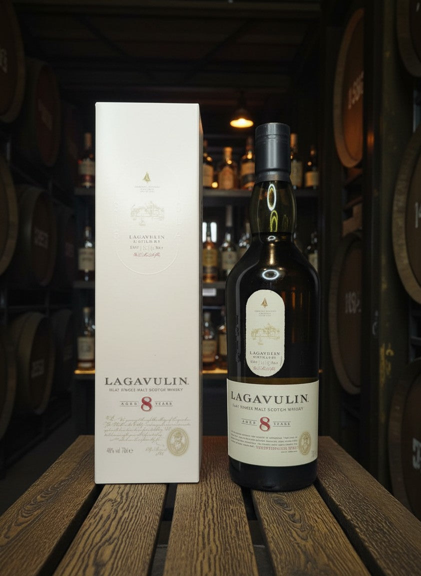 Lagavulin 8 Years Old Islay Single Malt Scotch Whisky in einer Geschenkverpackung von Whiskyquartier
