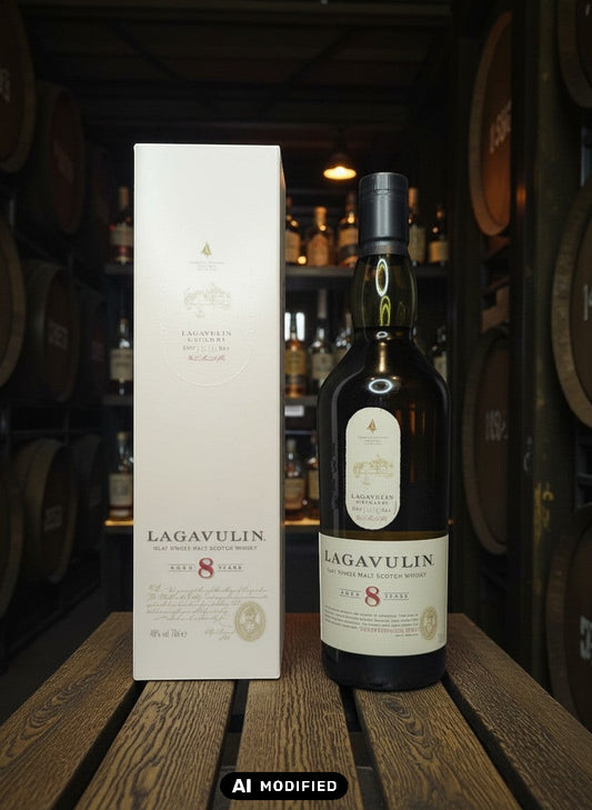 Lagavulin 8 Years Old Islay Single Malt Scotch Whisky in einer Geschenkverpackung von Whiskyquartier