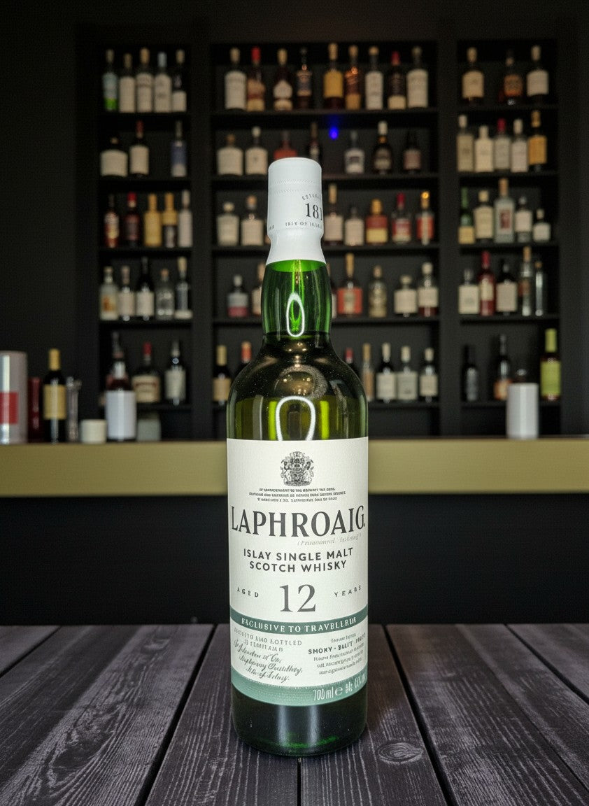 Whiskyquartier Laphroaig 12 Jahre Islay Single Malt Scotch Whisky in bernsteinfarbener Flüssigkeit, 0,7L
