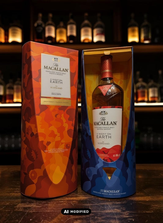 Whiskyquartier: Macallan A Night on Earth in Scotland 2021 Single Malt Whisky, 0,7L, 40% Vol. Limitierte Edition mit besonderer Verpackung von Erica Dorn.