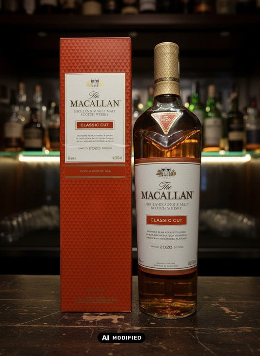 The Macallan Classic Cut 2020 Highland Single Malt Scotch Whisky in 0.7L Flasche mit passender orangefarbener Geschenkbox. Limitierte Edition.