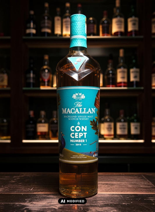 The Macallan Concept No. 1 Highland Single Malt Scotch Whisky 0,7L mit Pfau und surrealer Kunst auf dem Etikett