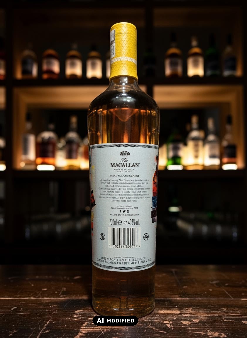 Whiskyquartier Macallan Concept No. 3 0,7L Flasche mit gelbem Etikett und buntem Design, inspiriert von David Carson.