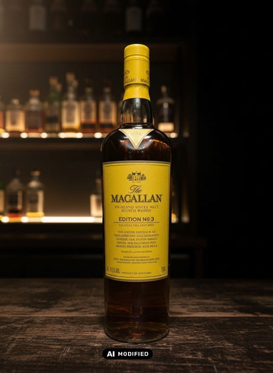 Whiskyquartier: The Macallan Edition No. 3 Highland Single Malt Scotch Whisky, 0,7L, limitierte Edition mit gelbem Etikett und Verschluss.