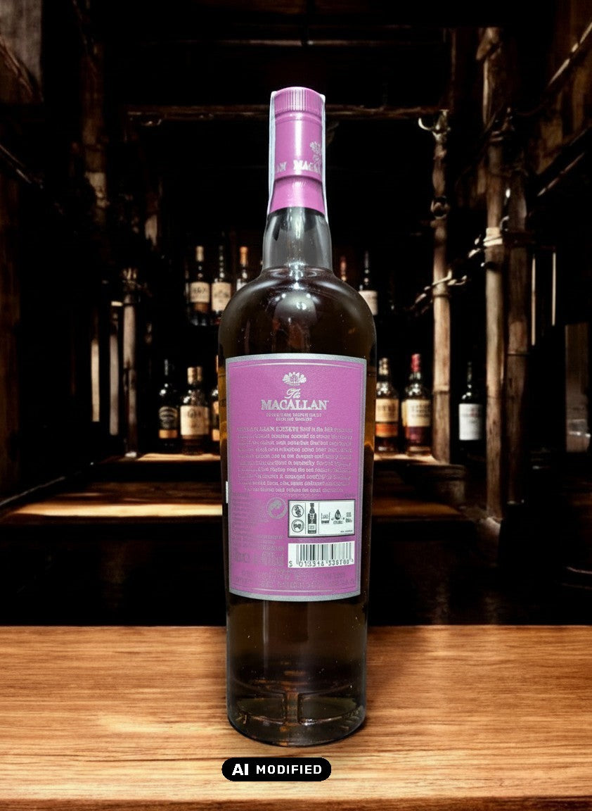 Whiskyquartier Macallan Edition No. 5 Single Malt Scotch Whisky in klarer Flasche mit lila Etikett und Verschluss, 0,7L