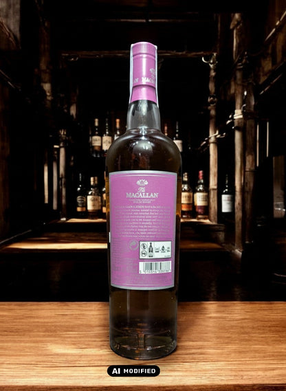 Whiskyquartier Macallan Edition No. 5 Single Malt Scotch Whisky in klarer Flasche mit lila Etikett und Verschluss, 0,7L