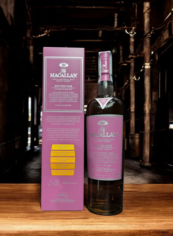 Whiskyquartier Macallan Edition No. 5 Highland Single Malt Scotch Whisky in lila Flasche und Karton, 0,7L