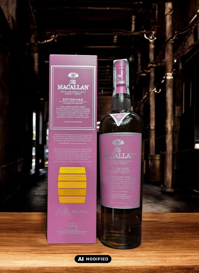 Whiskyquartier Macallan Edition No. 5 Highland Single Malt Scotch Whisky in lila Flasche und Karton, 0,7L