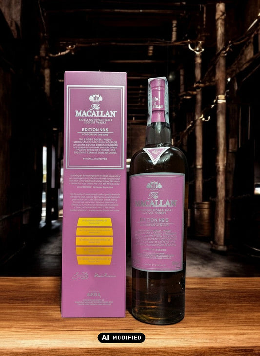 Whiskyquartier Macallan Edition No. 5 Highland Single Malt Scotch Whisky in lila Flasche und Karton, 0,7L