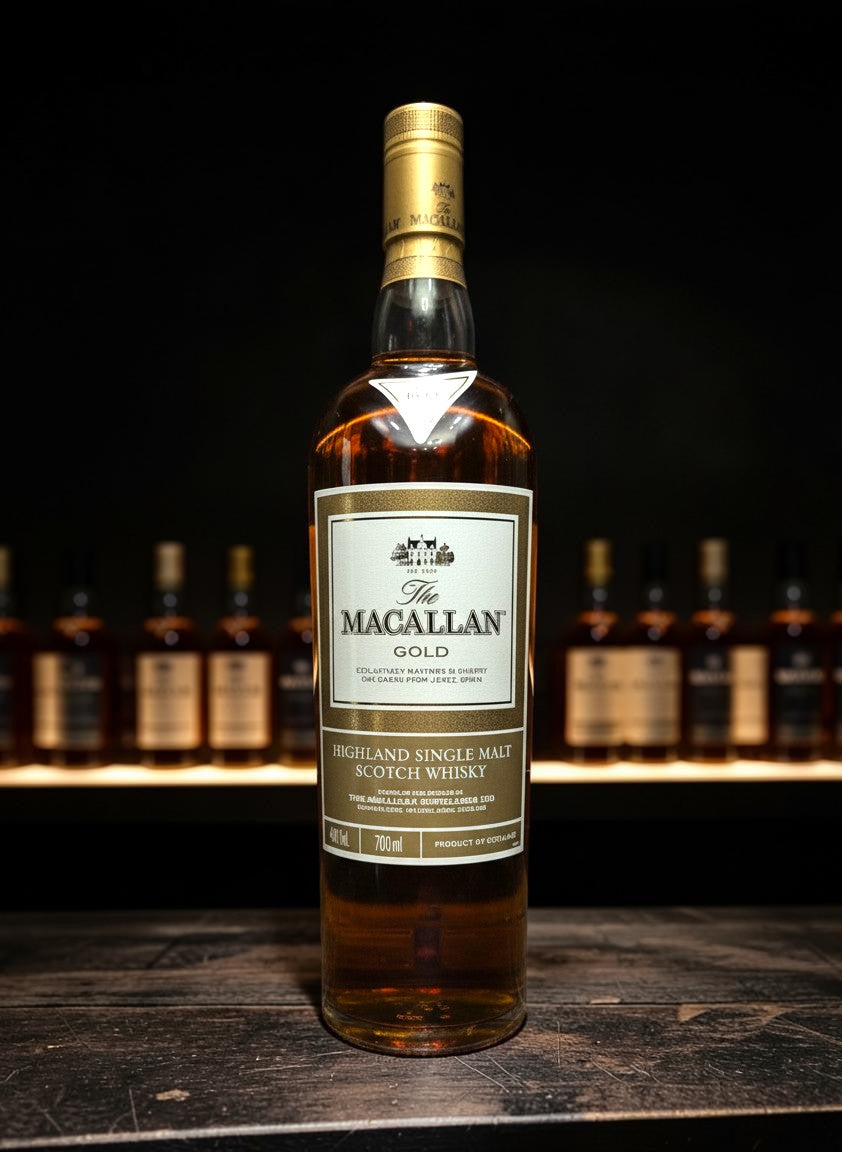 Whiskyquartier Macallan Gold 1824 Series Single Malt Scotch Whisky 0,7L, goldene Kappe, bernsteinfarbener Whisky