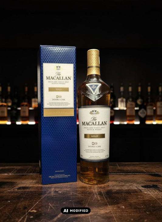 Whiskyquartier: The Macallan Gold Double Cask 0,7L, ein Single Malt Scotch Whisky in natürlichem Gold mit Noten von Zitrus, Karamell und Zimt.