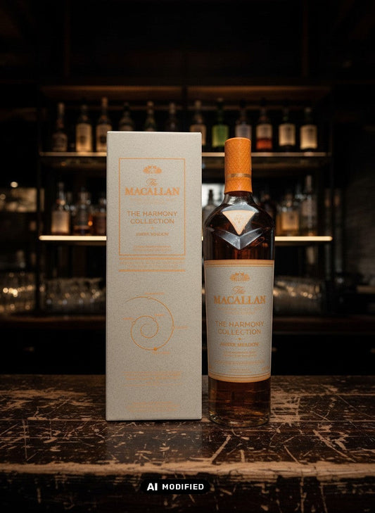 Macallan Harmony Collection Amber Meadow 0,7L Whisky in nachhaltiger Verpackung mit floralen und fruchtigen Aromen.