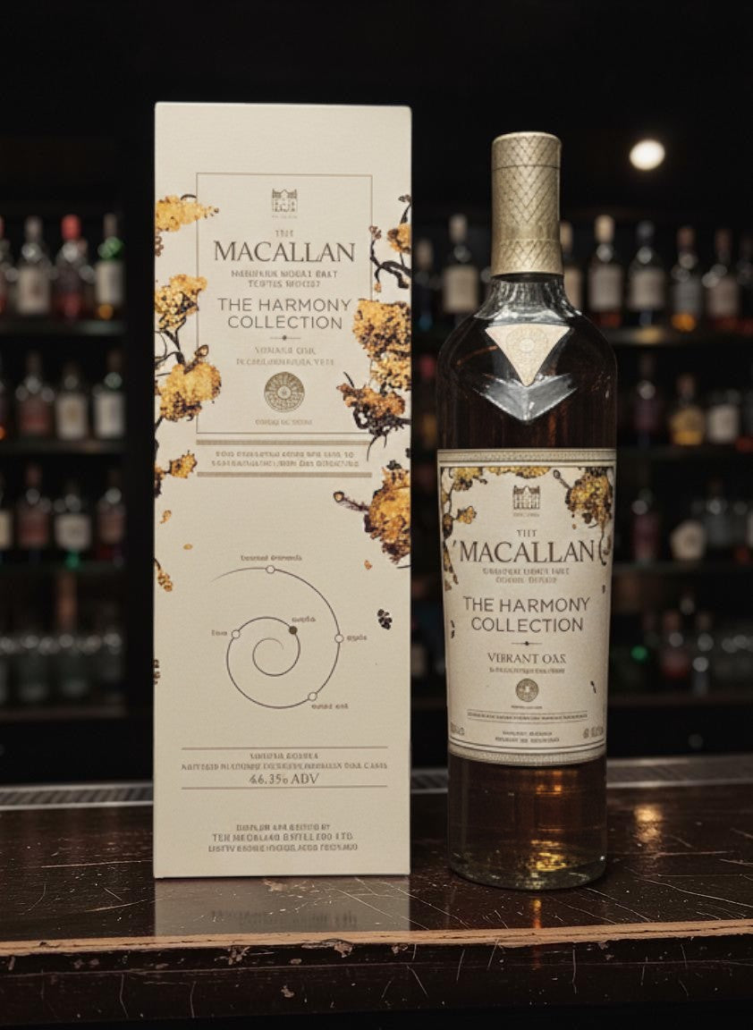 Macallan Harmony Collection Vibrant Oak Single Malt Scotch Whisky 0,7L in Geschenkverpackung mit Noten von Vanille, Apfel und Eiche.