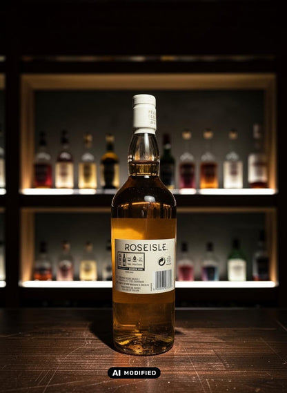 Whiskyquartier: Roseisle 12 Jahre "The Origami Kite" Single Malt Scotch Whisky in klarer Flasche mit hellem Etikett.
