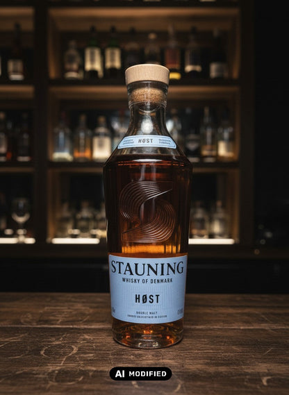 Whiskyquartier Stauning HØST 20th Anniversary Edition Blended Malt Whisky in 0.7L Flasche mit nordischem Design.