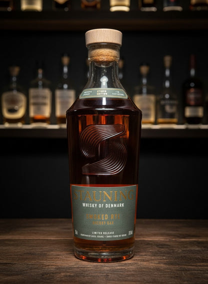Stauning Smoked Rye Sherry Oak dänischer Whisky in 0,7L Flasche mit Holzkorken, limitiert.