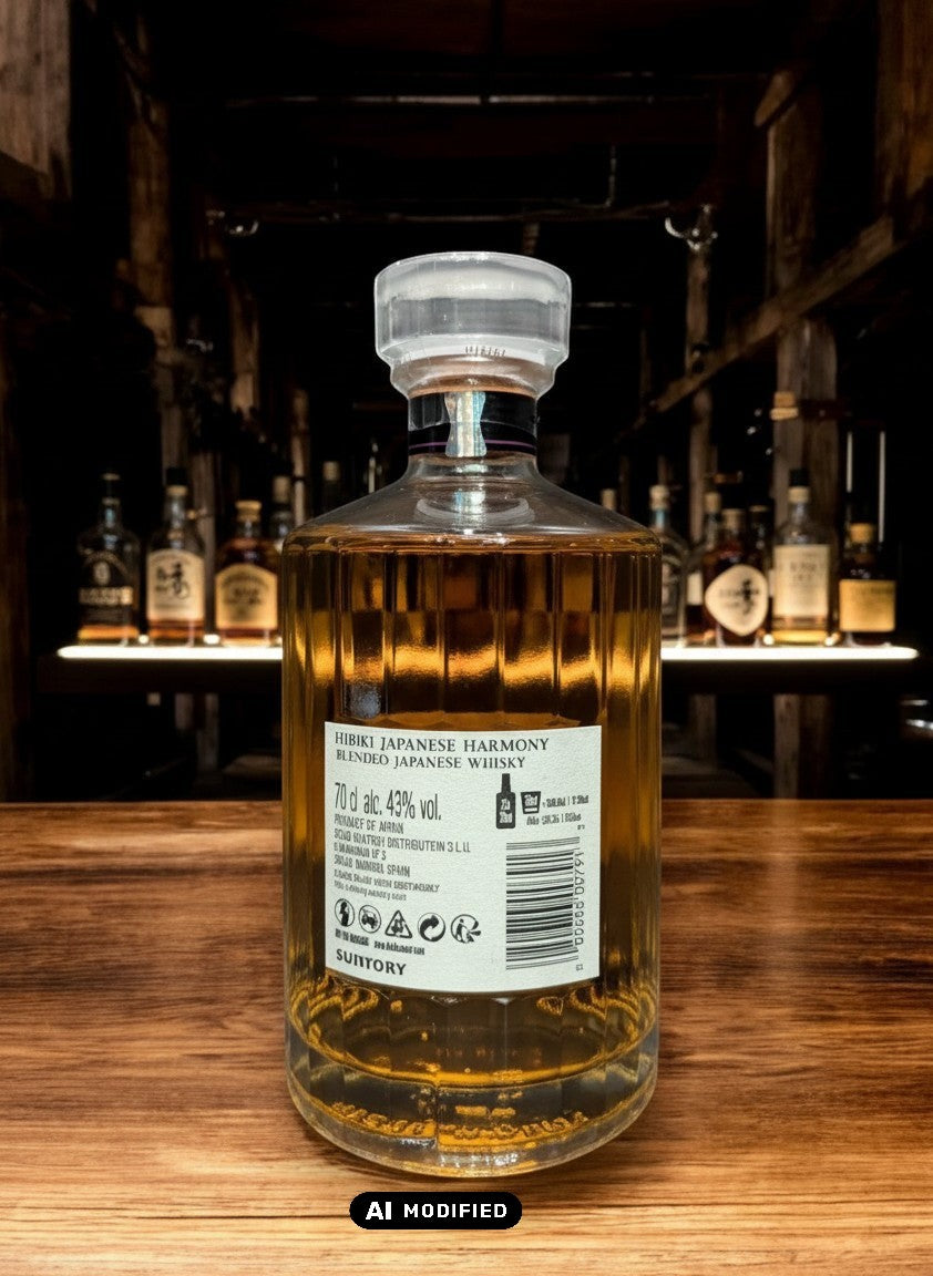 Suntory Hibiki Harmony Blended Japanese Whisky 0,7L mit 24 Facetten, goldfarben.