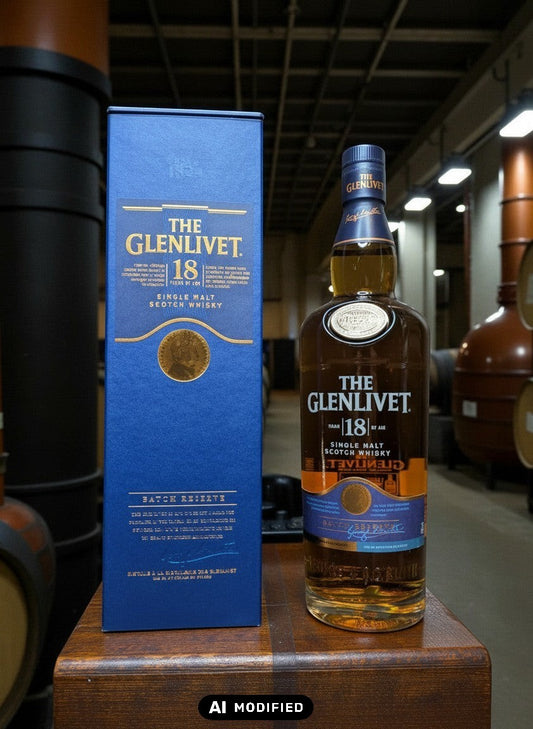 The Glenlivet 18 Years Batch Reserve Single Malt Scotch Whisky in einer blauen Geschenkbox. 0,7L.